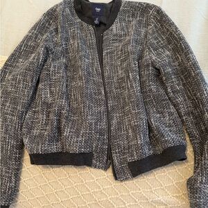 GAP Black and Gray Bomber Jacket with Ribbed Collar